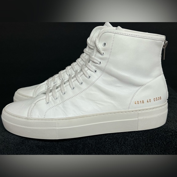 Common Projects Woman Leather Tournament High Sneakers White Eu 40 US 10.5 - Picture 1 of 12
